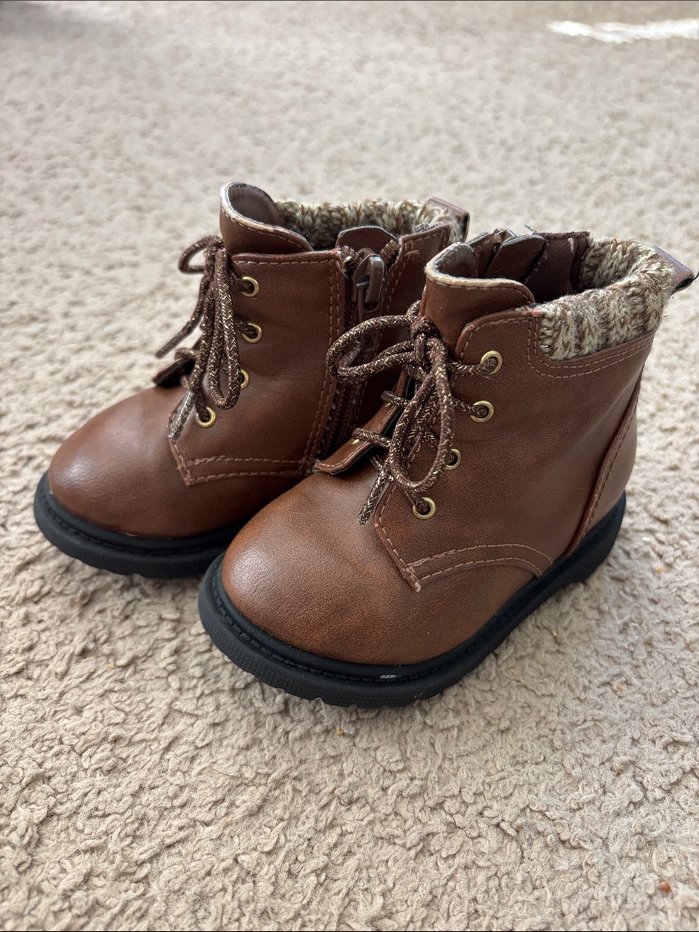 wonder nation Brown Faux-Leather Lace-Up Kids Ankle Boots